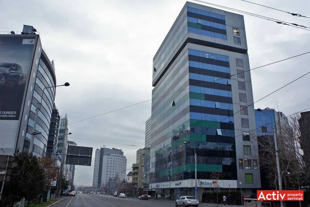 Cube Victoriei Center perspectivă dinspre strada Buzești, oferă spații birouri zonă centrală în zona Piața Victorie