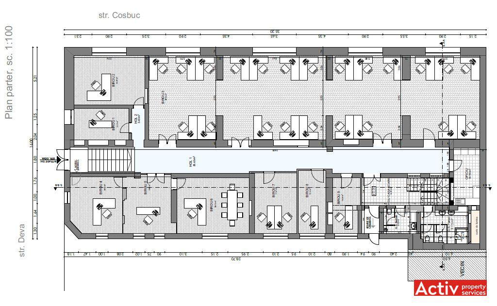 Deva 1 birouri de inchiriat Cluj-Napoca central plan parter