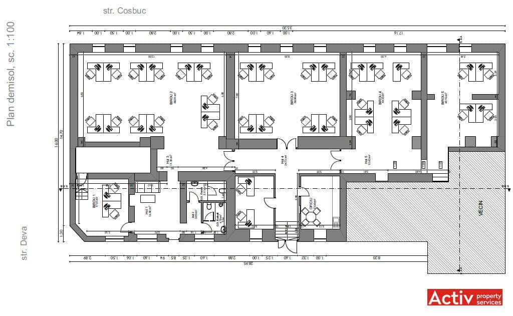 Deva 1 birouri de inchiriat Cluj-Napoca central plan demisol