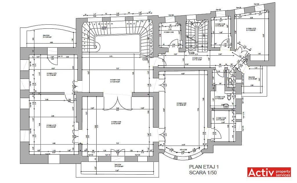 Pitar Mos 12A birouri de inchiriat Bucuresti central plan etaj 1