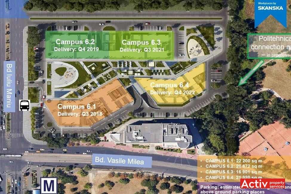 Inchirieri birouri Bucuresti langa metrou Politehnica plan general cladiri in constructie complex Campus 6 plan campus