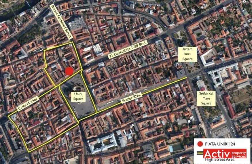 Piața Unirii 24 închirieri spații birouri Cluj-Napoca harta aeriană
